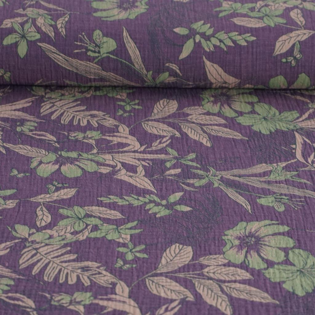 Musselin Double Gauze Jacquard Blüten grün lila